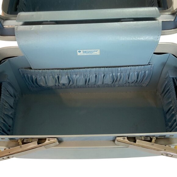 Vintage Samsonite Profile Blue Train Cosmetic Case With Handle & Mirror No KEYS - Picture 6 of 8